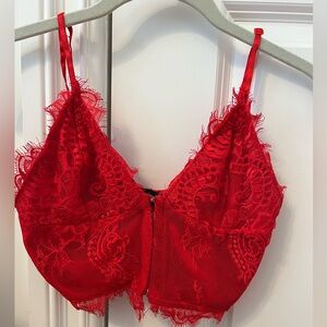 Pretty Little Thing red lace top